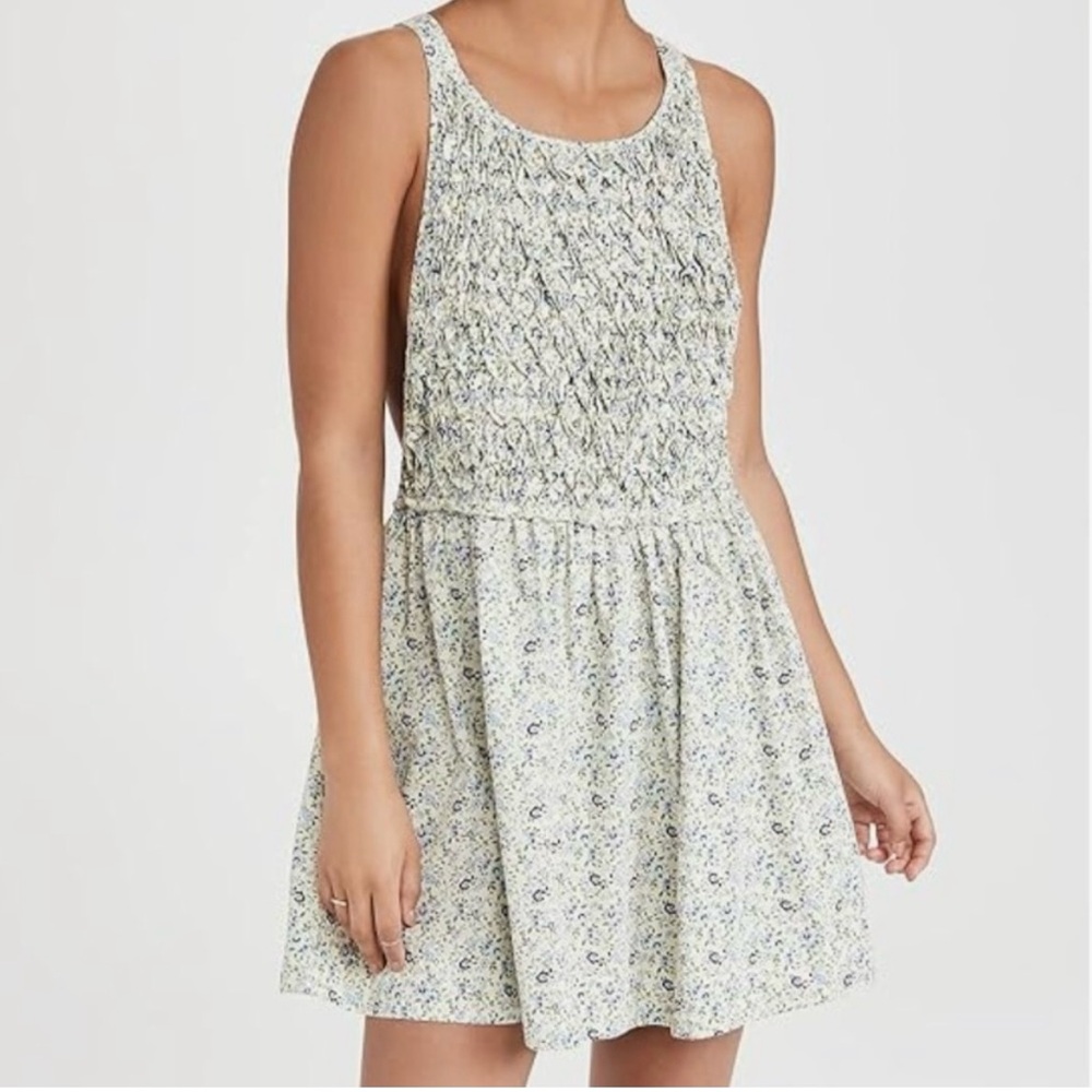 NWT Free People cream micro-floral tea combo smocked dress size medium